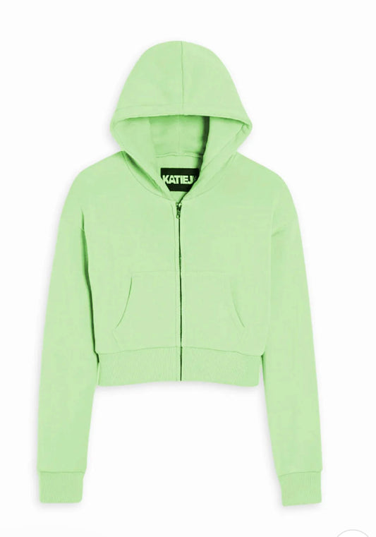 Katie J Dylan Zip Crop Hoodie- Bright Avocado