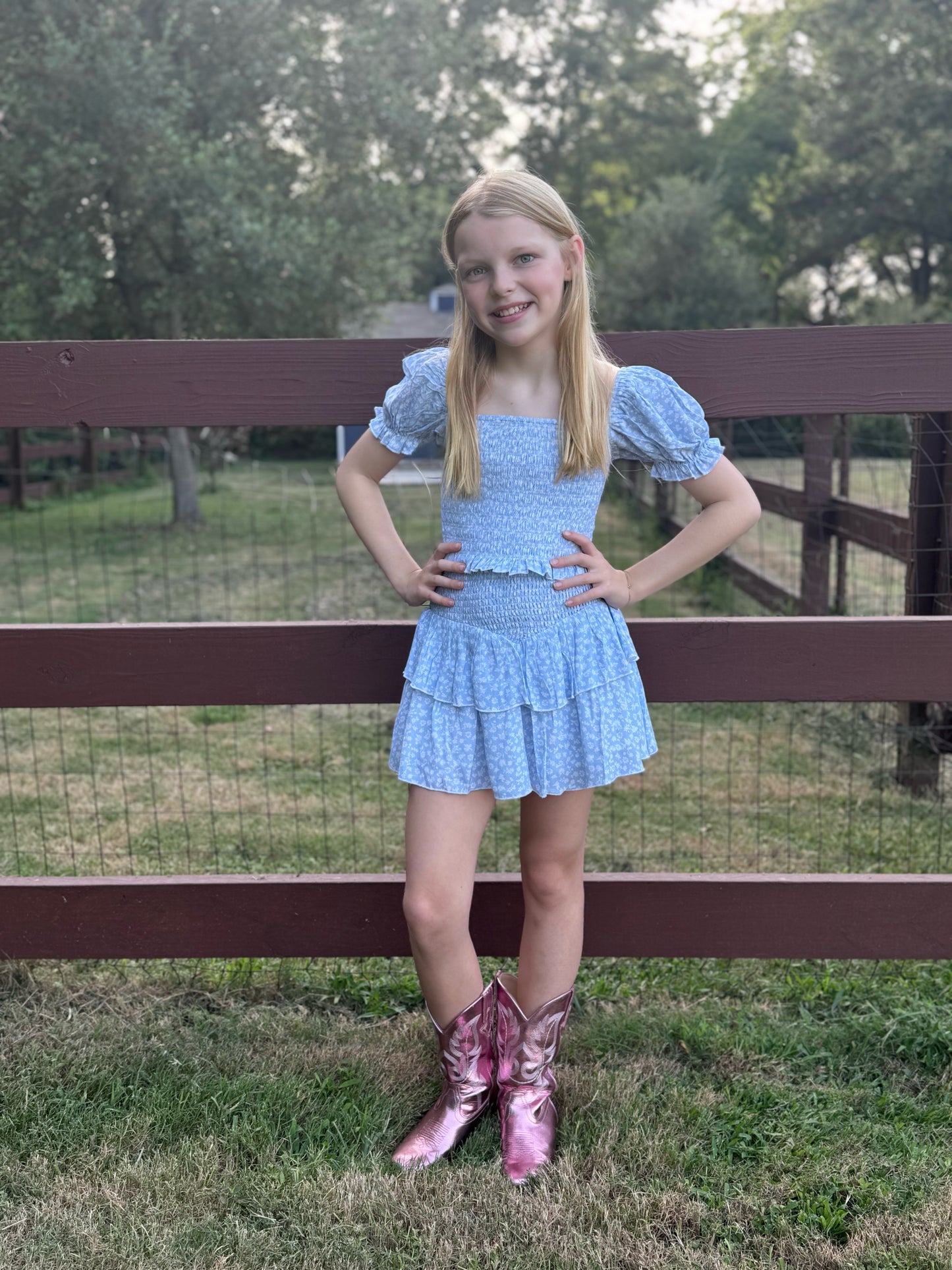 Blue Ditsy Floral Skirt