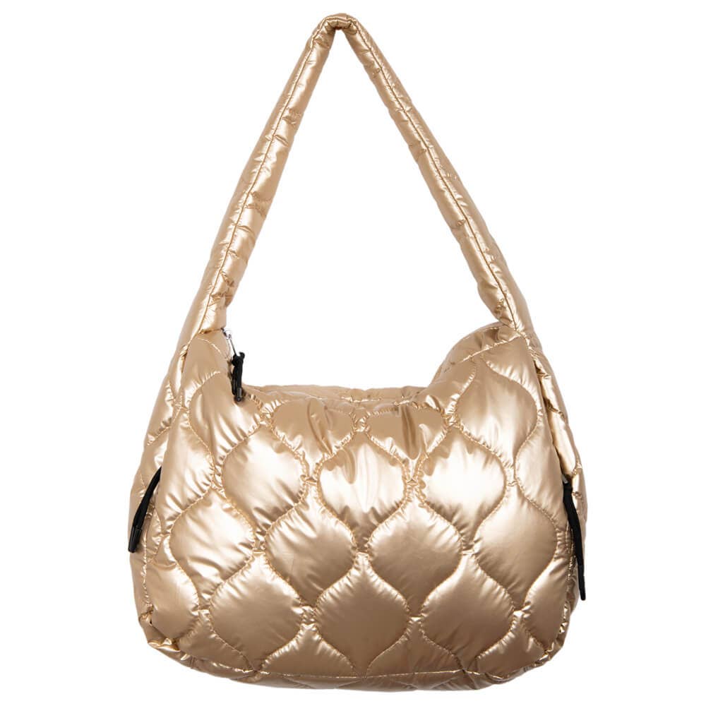 Metallic Gold Wave Quilted Hobo Tote Bag