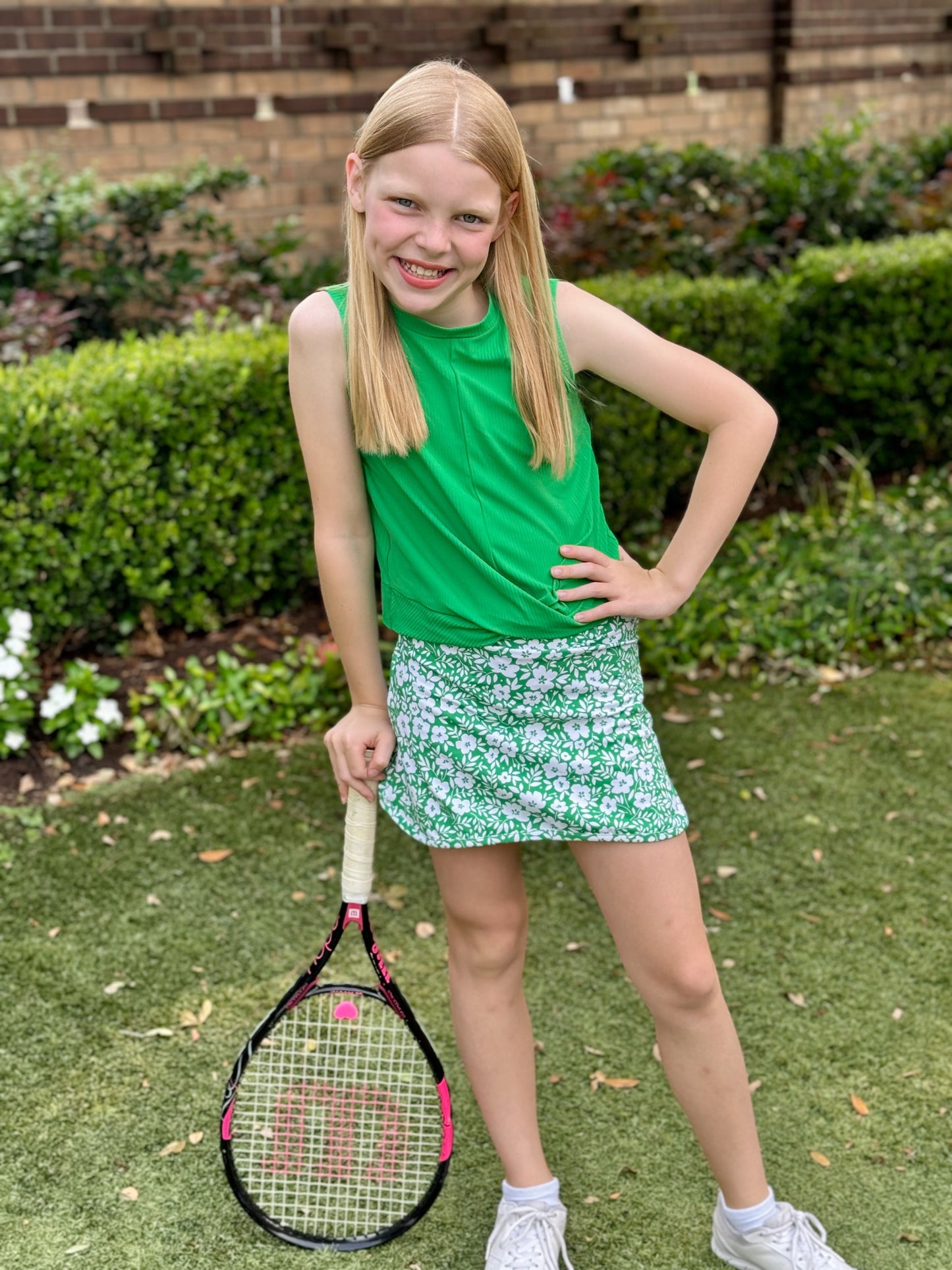 Straight Tennis Skirt - Emerald Ditzy Floral