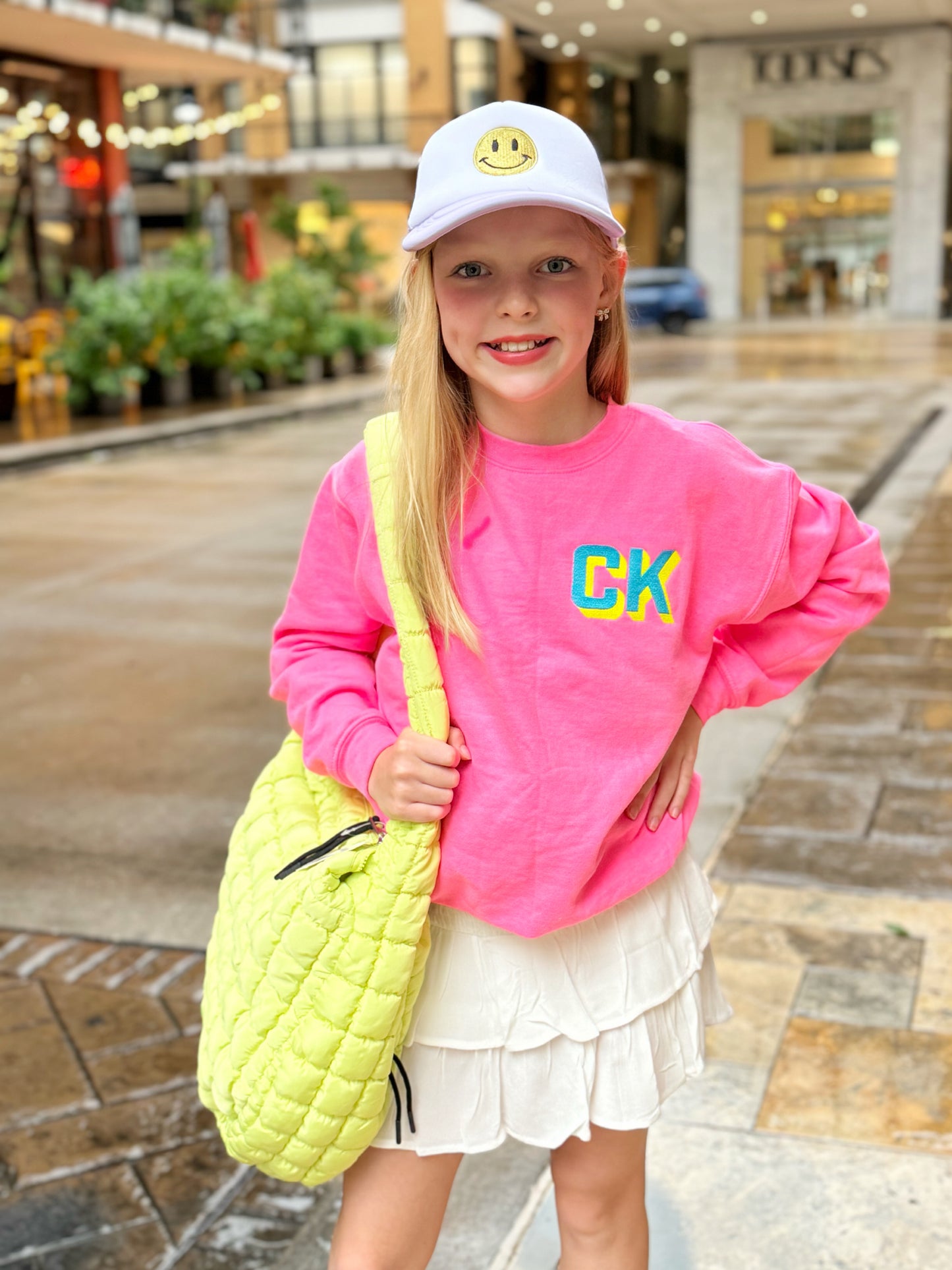 (Youth Size) Custom Neon Shadow Block Embroidered Sweatshirt