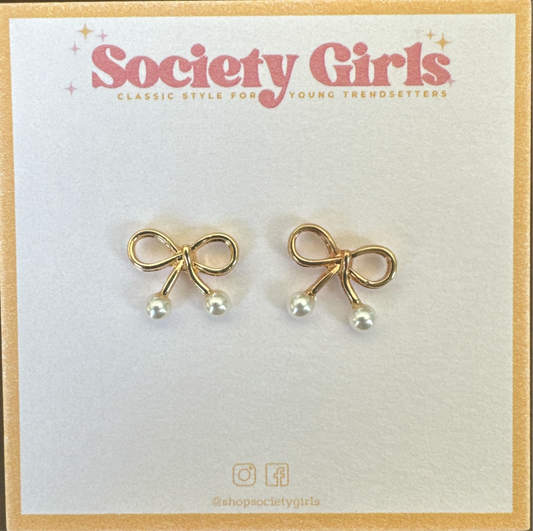 Gold and Pearl Bow Earrings