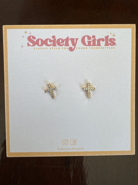 Mini Diamond Cross Stud Earrings