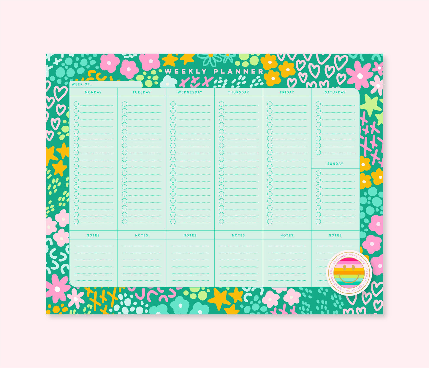 Weekly Planner Notepad | 8.5"x11" | Emerald Rainbow Garden