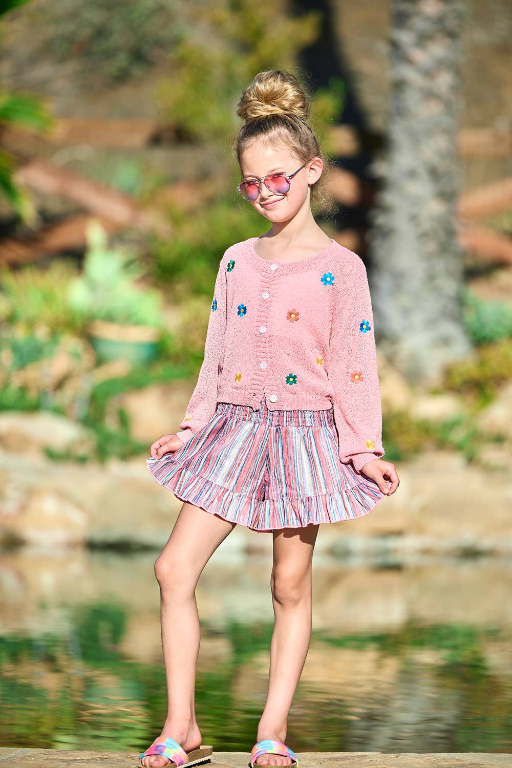 Glitter Stripe Shorts with Smocked Waist