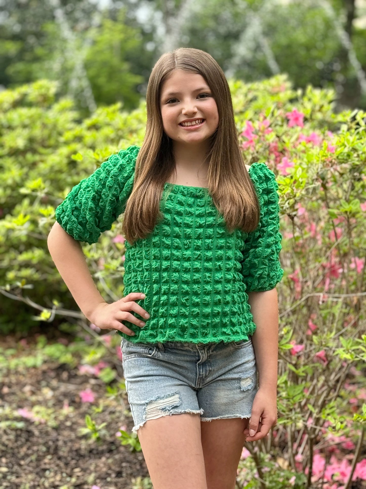 Annabelle Bubble Top- Kelly Green