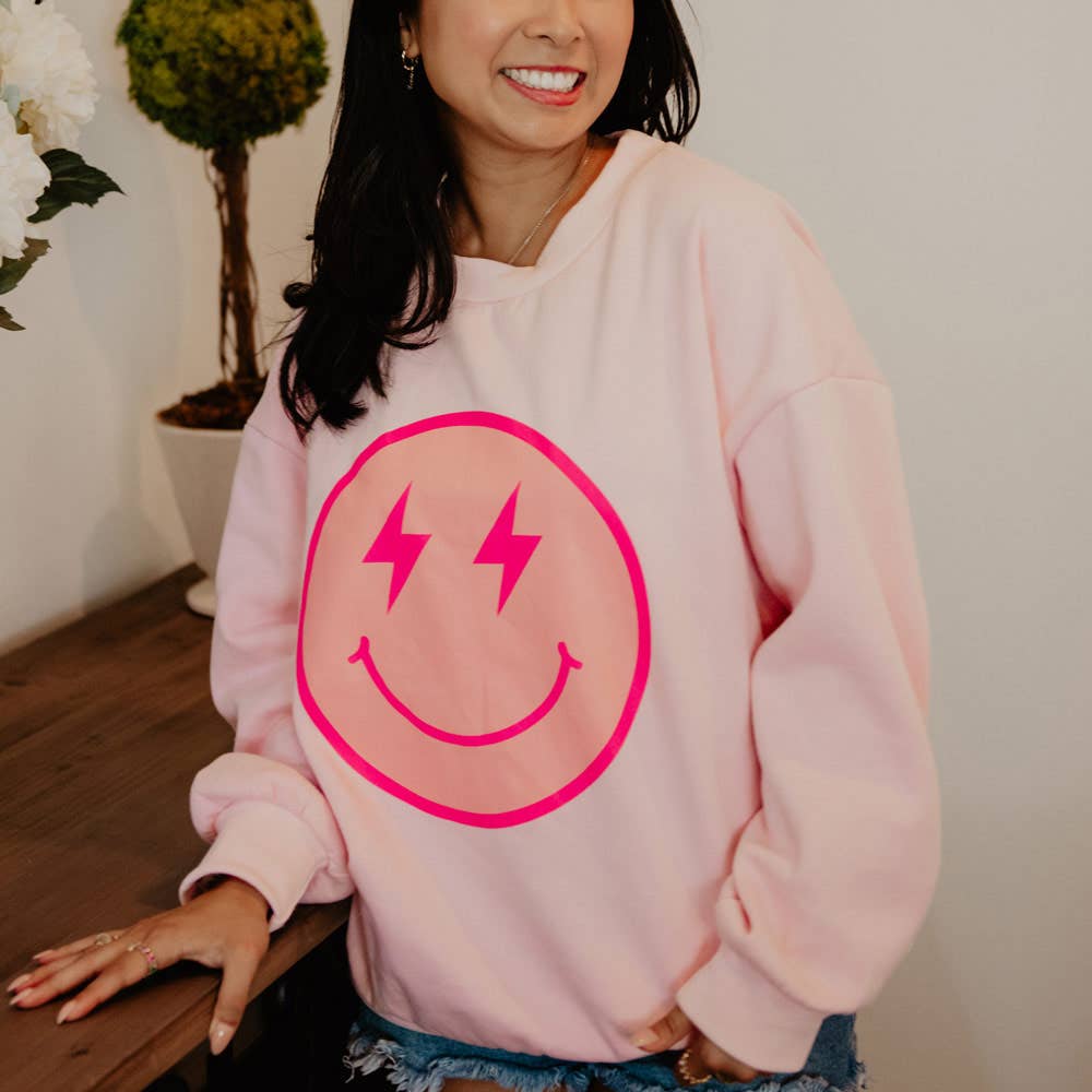 Pink Lightning Happy Face Sweatshirt