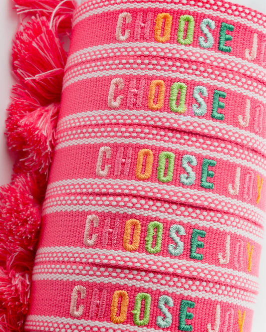 Colorful Embroidered Bracelets | Hot Pink | Choose Joy