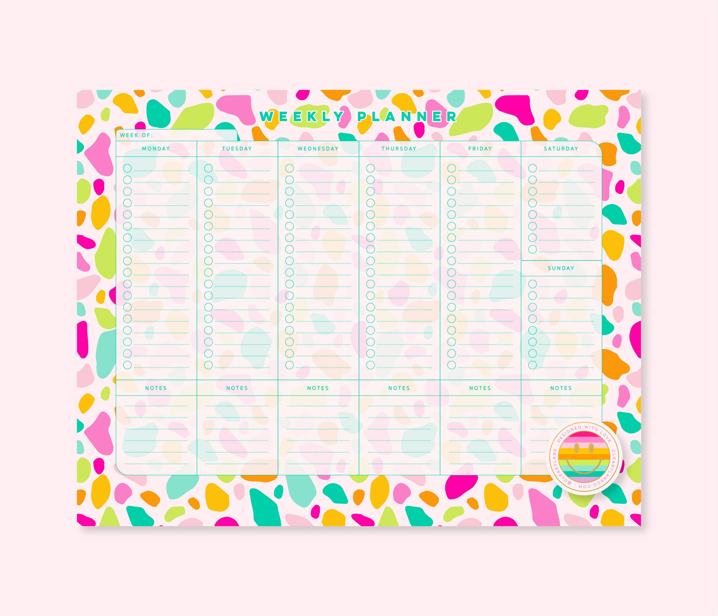 Weekly Planner Notepad | 8.5"x11" | Pink Rainbow Terrazzo