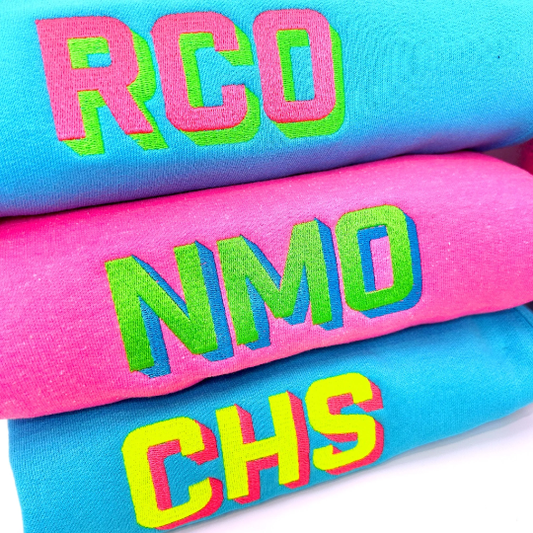 Custom Neon Shadow Block Embroidered Monogram Sweatshirt