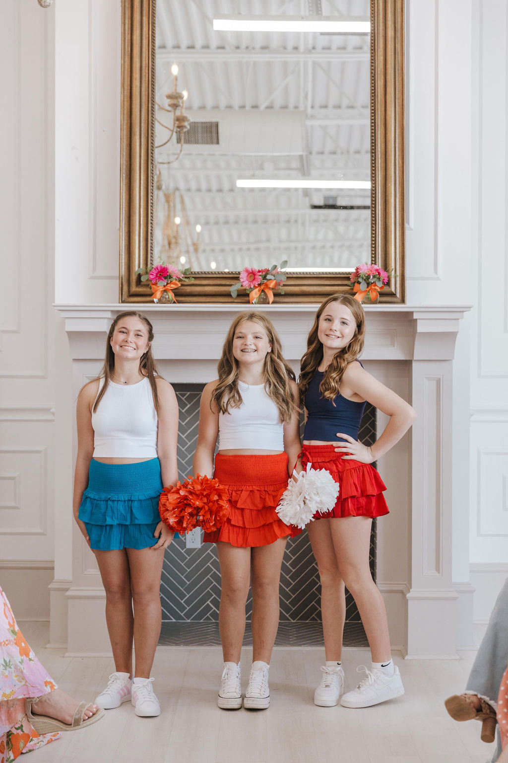 (Adult) Red Smocked Waist Ruffle Mini Skirt