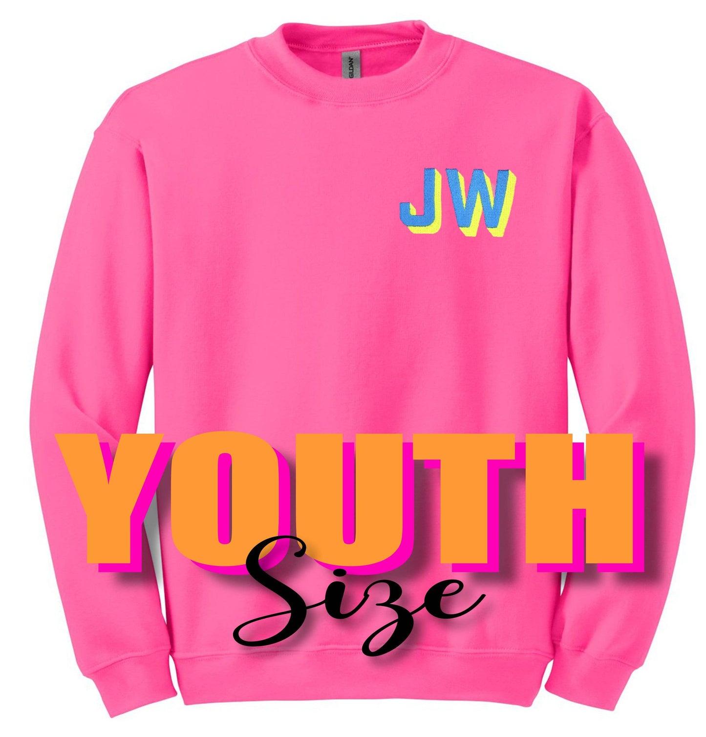 (Youth Size) Custom Neon Shadow Block Embroidered Sweatshirt