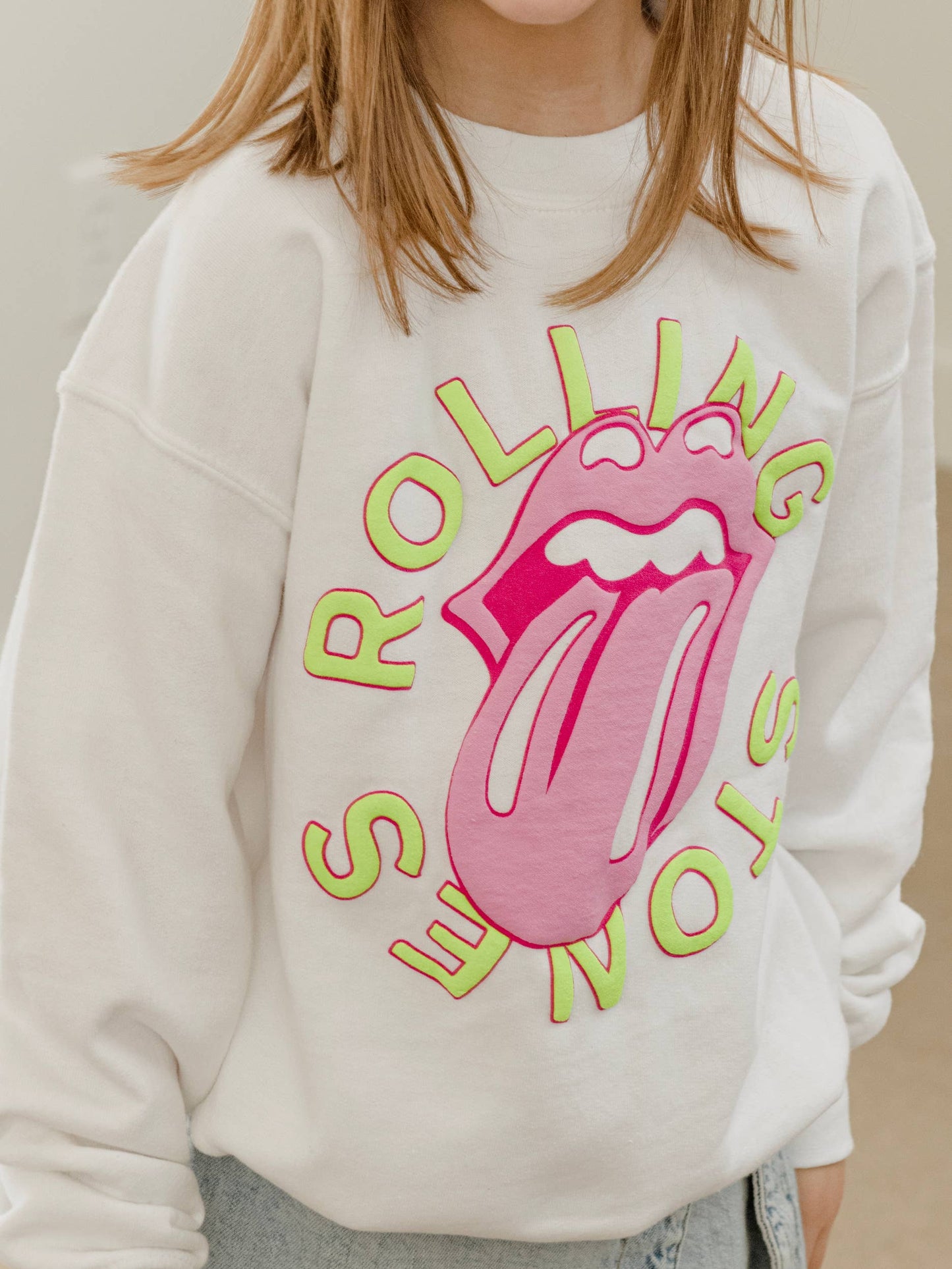 Rolling Stones Neon Puff White Sweatshirt