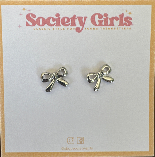 Silver Bow Stud Earrings