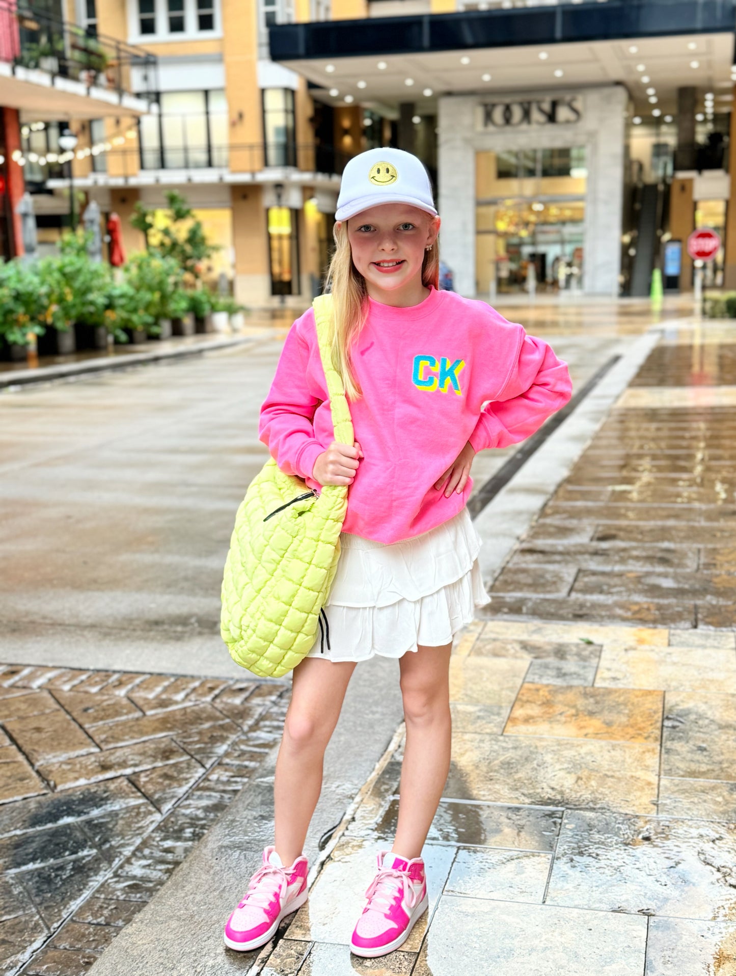 (Youth Size) Custom Neon Shadow Block Embroidered Sweatshirt