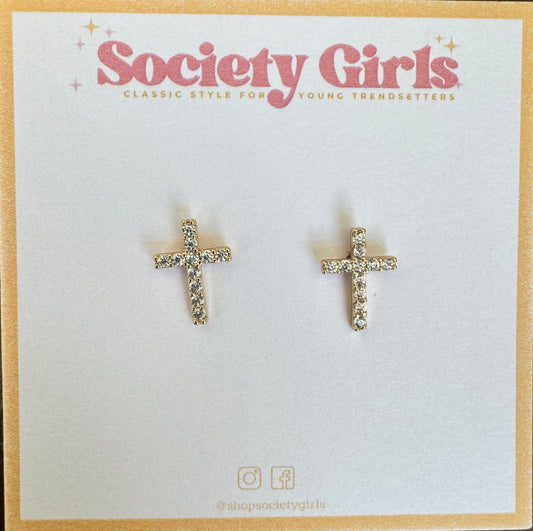 Diamond Stud Cross Earrings