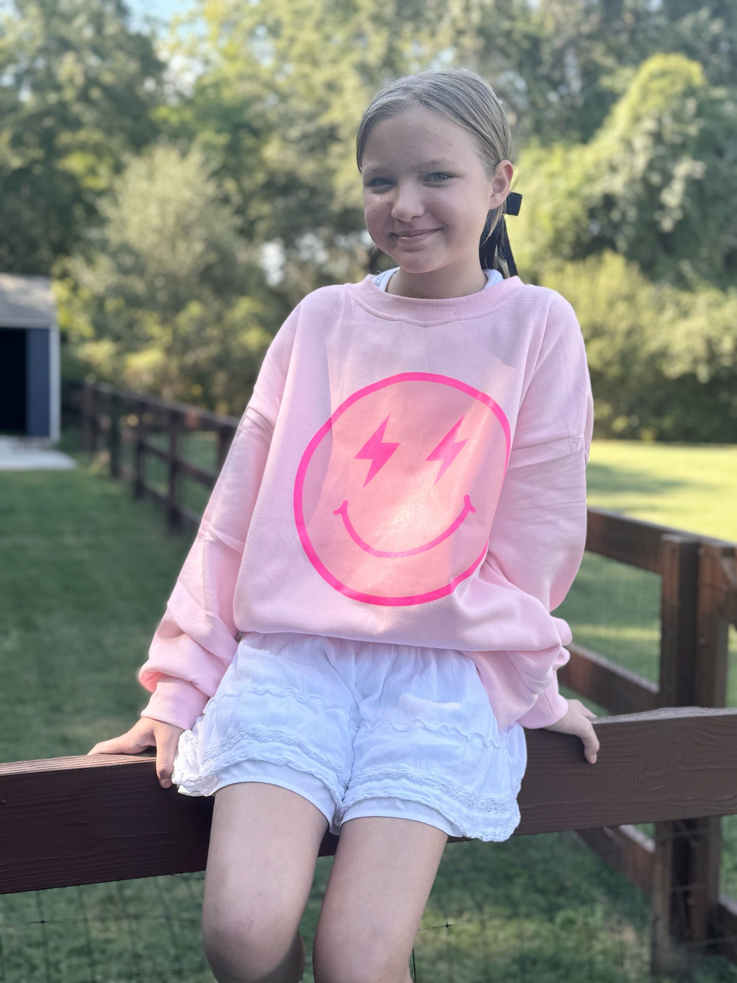 Pink Lightning Happy Face Sweatshirt