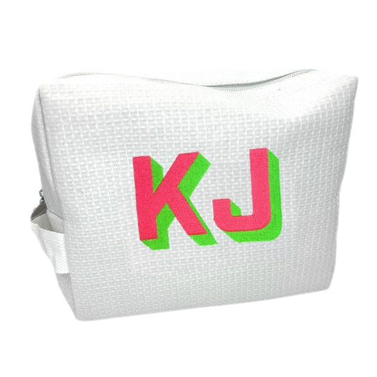 Neon Shadow Block Embroidered Monogram Waffle Cosmetic Bag