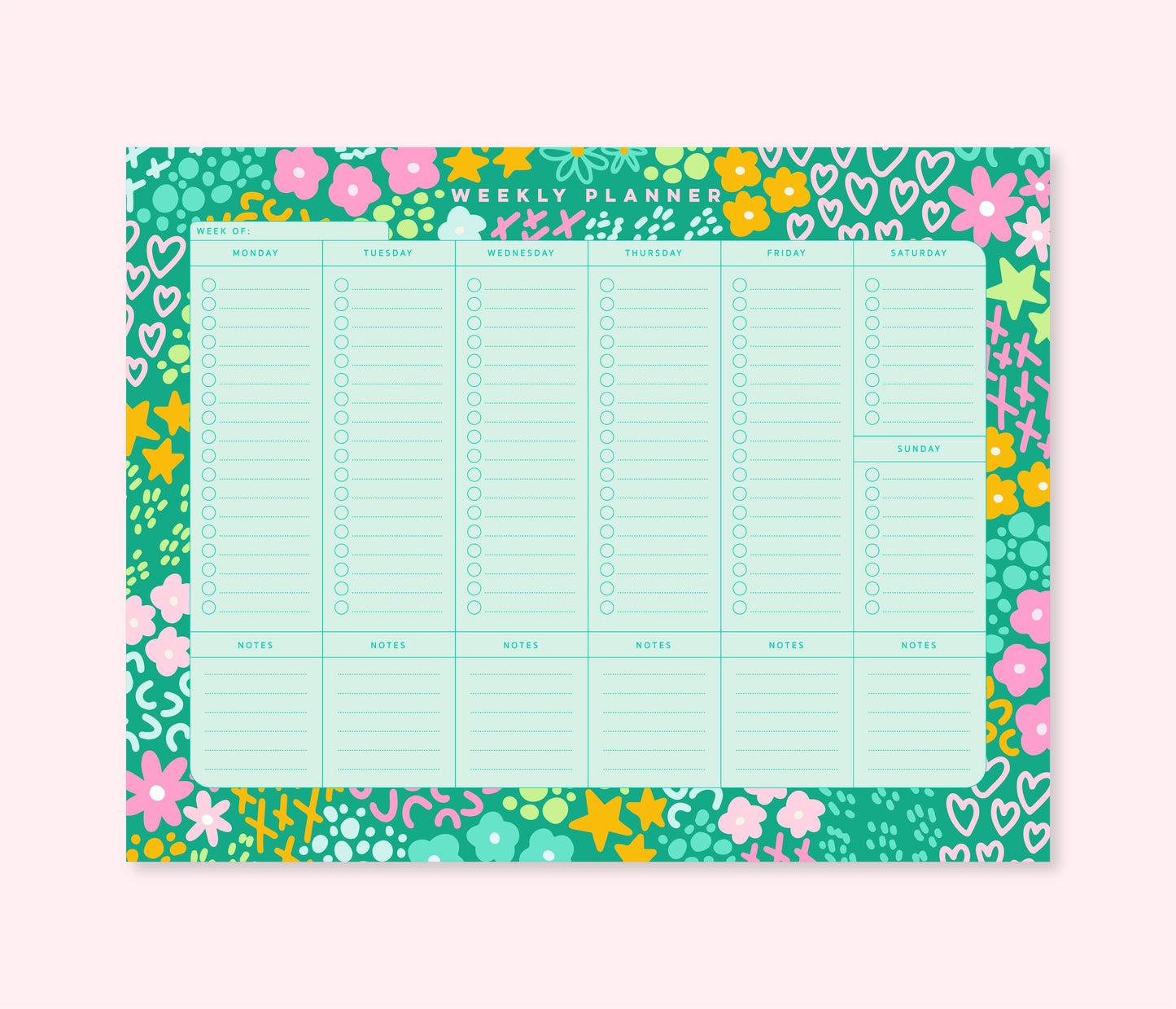 Weekly Planner Notepad | 8.5"x11" | Emerald Rainbow Garden