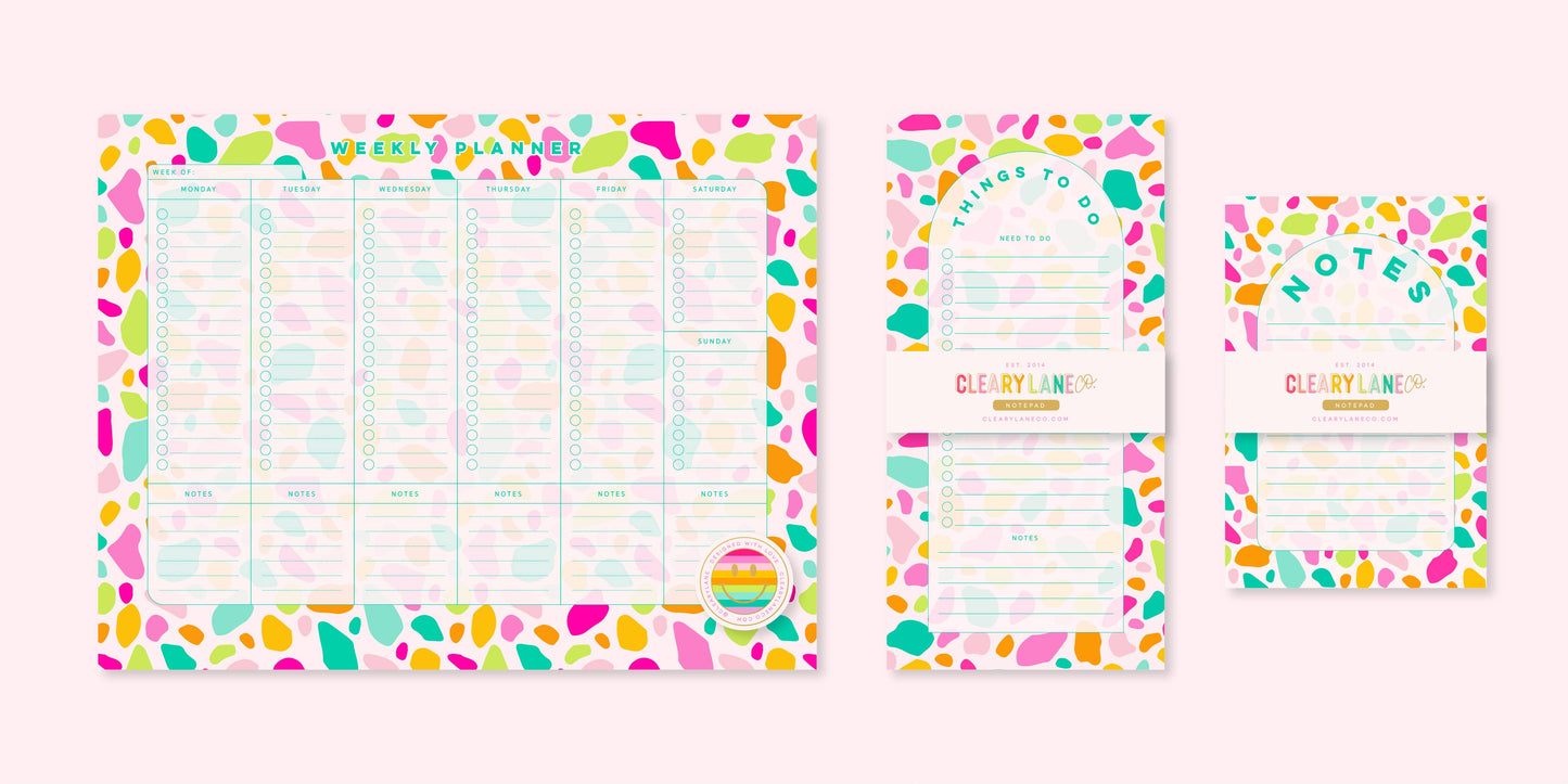 Weekly Planner Notepad | 8.5"x11" | Pink Rainbow Terrazzo