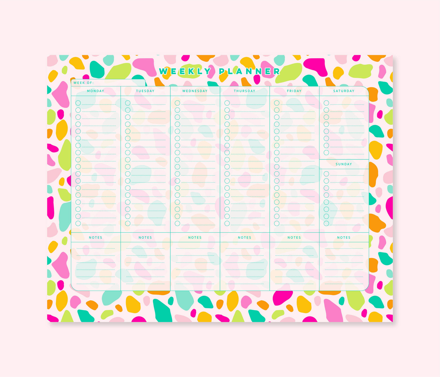 Weekly Planner Notepad | 8.5"x11" | Pink Rainbow Terrazzo